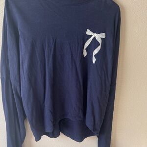 Aerie Navy Long Sleeve Top with Silver Bow